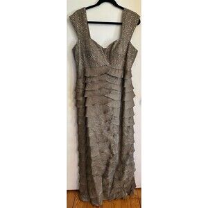 Ignite Evenings Formal Gown Mocha Color Beaded Bodice Tiered Skirt Size 16